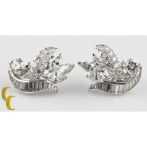 9.00 carat Diamond 14k White Gold Clip-On Floral Earrings